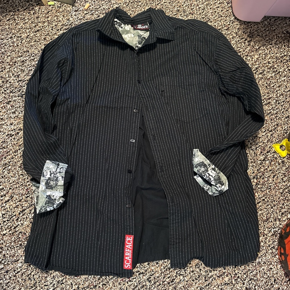 Scarface pin strip long sleeve polo